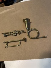 3 Miniature Trumpet -horns Metal Brass Color 3 Miniature Trumpet -horns Metal Brass Color