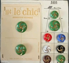 Collectible Le Chic Colorful Glass & Gold Swirl Salesman SAMPLE BUTTON CARD