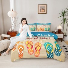 Beach Comforter Set Full Size Flip Flops Bedding Set 3pcs for Boys Teens Girl...