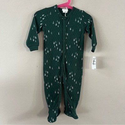 Firsts by Petit Lem Alpine Tree Print Pointelle footie Sleeper 9 mth Pine green