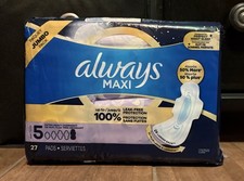 Damskie Always MAXI Pads ze skrzydłami Extra Heavy Overnight 27-pak Rozmiar 5 Nieotwarte