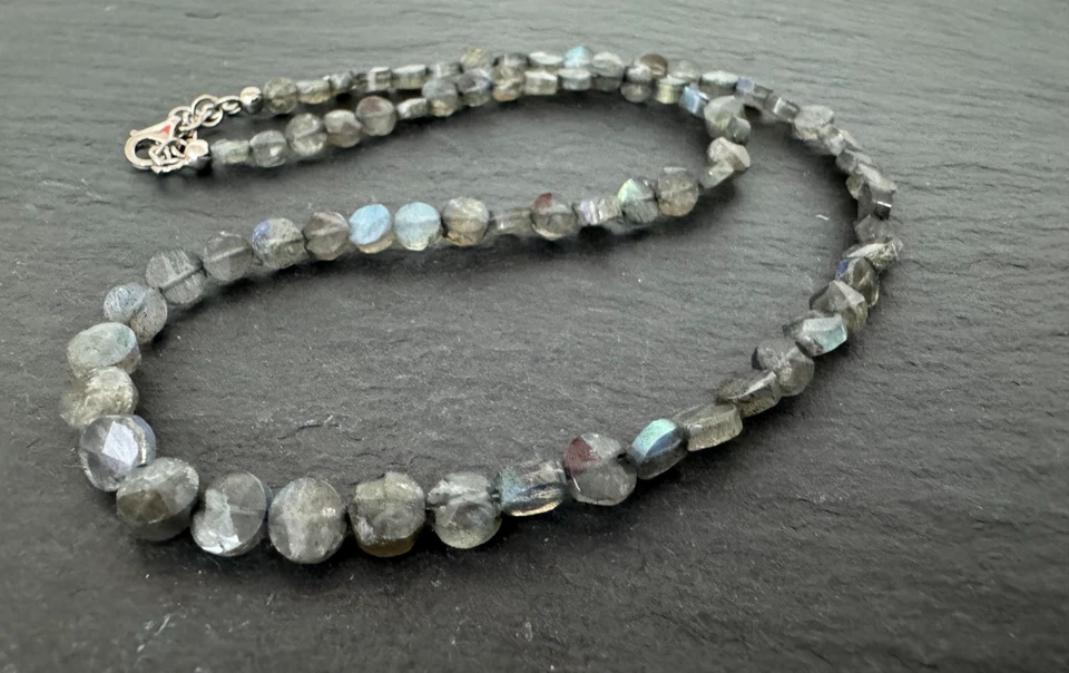 Labradorit Kette Collier facettiert 925 Silber 46+5cm ca 85 carat 6 mm Art G7 - Bild 2 von 4