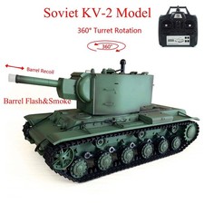 Used 7.0 Henglong 1/16 Plastic Soviet KV-2 RTR RC Tank 3949 Barrel Flash&Smoke