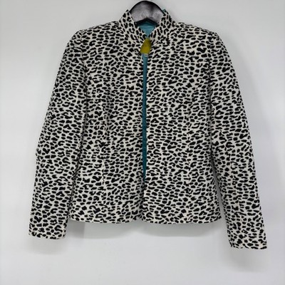 Flores & Flores Silk Animal Print Plissé Blazer Jacket Black White Size 8 USA