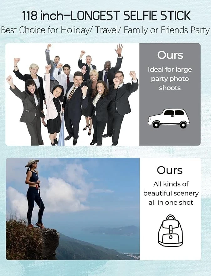 Topfit 118'' 9.8ft Long Selfie Stick for iPhone, Android, Extended Super Long - Image 2 of 4