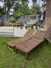 Matched Pair of Reclining Wooden Sun Loungers / Steamers With Wheels