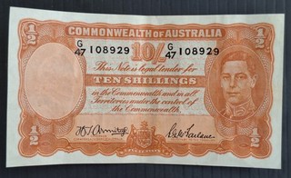 1942 Australia 10/ Armitage McFarlane Banknote Renniks R13 gVF