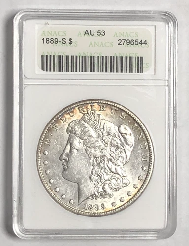 1889 S MORGAN "ANACS AU53 [PILL BOX]" - UNIQUE SLAB, OLDER TOUGH, TONING, WOW🌈✅