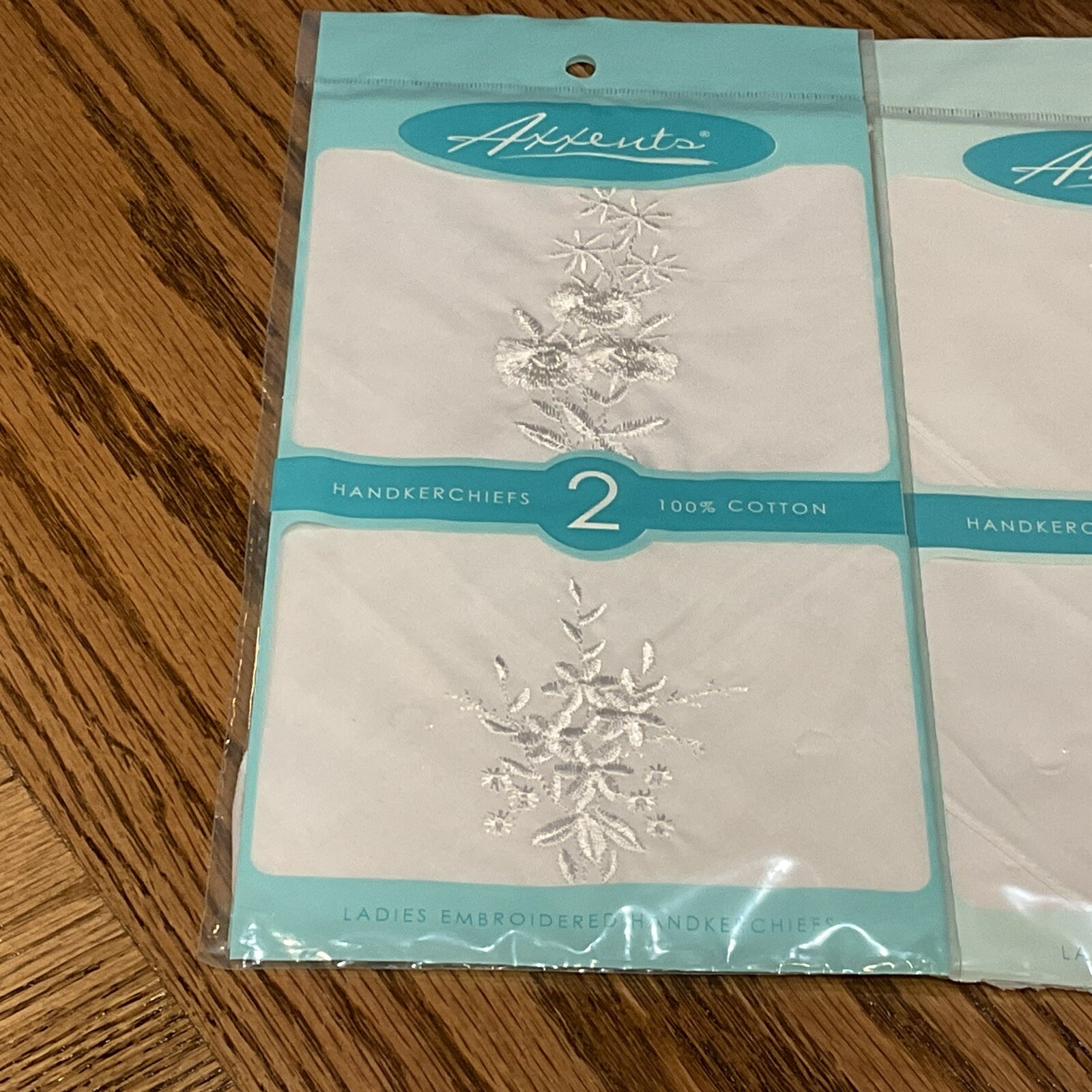 Axxents Ladies Embroidered Handkerchiefs - 4 Total - 100percent Cotton New In Packages image 3