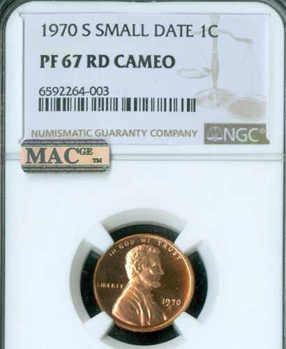1970 S SMALL DATE LINCOLN CENT NGC PF67 RD CAM MAC SPOTLESS RARE *