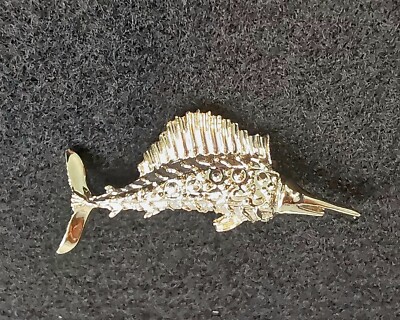 Vtg Gerrys Swordfish Sailfish Brooch Gold Gift Box Fish Nautical Boat Sea Ocean