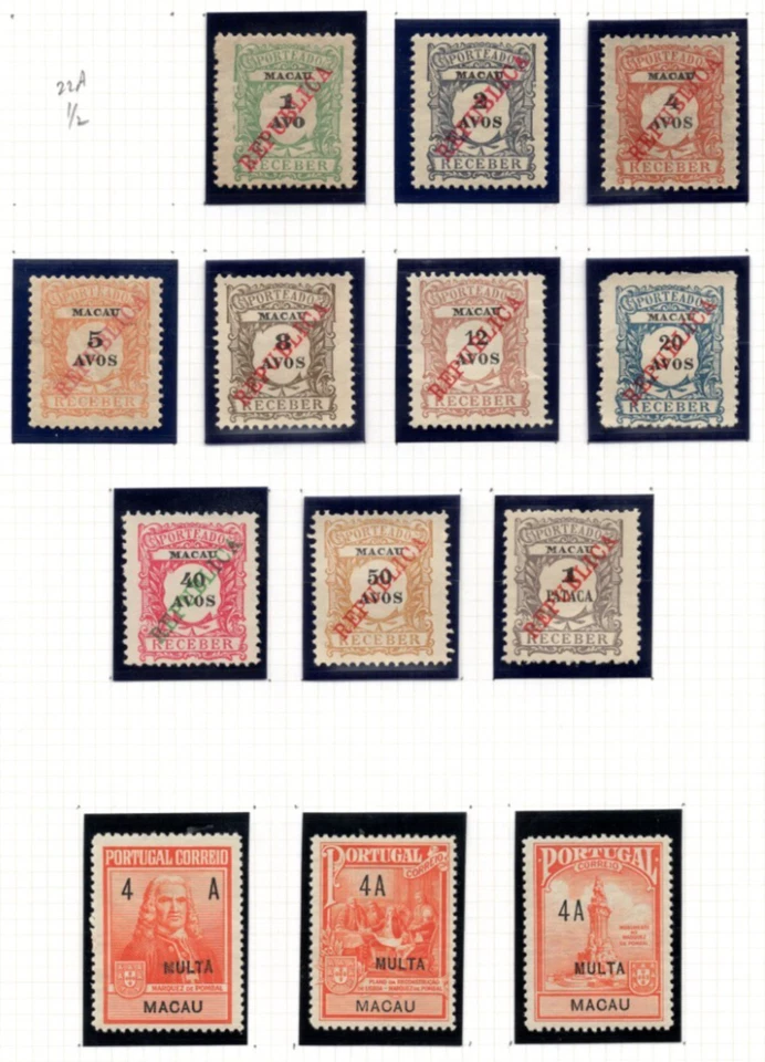 CHINA PORTUGAL MACAO 1915 POSTAGE DUES COMPLETE SETS J1–J58 ALL MINT HINGED & NH - Image 3 of 4