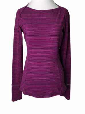 Lululemon Kanto Catch Me Long Sleeve Top 6 Striped Wine Berry Black Zip Pocket