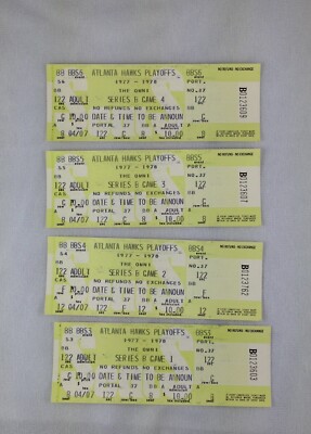 NBA 1978 Atlanta Hawks Series B, Games 1, 2, 3,4 Phantom Playoff Tickets