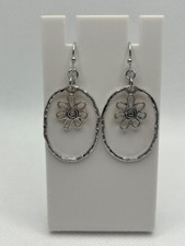 Oval Hoop Flower Earrings