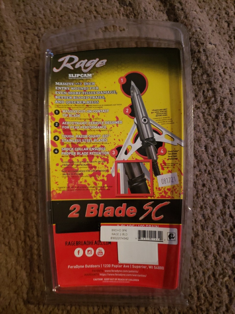 Rage Crossbow X 2-Blade Broadhead - 100gr (3 per Pack) for sale online