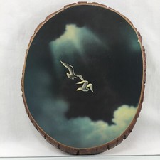 Wood Slice Doves Seagulls Birds Wall Art Plaque, Decoupage Made in USA