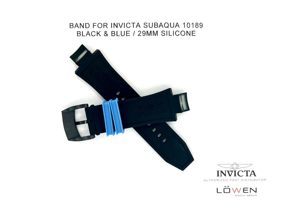Auténtica correa de reloj Invicta Subaqua 10189 silicona negra y azul 29 mm Foto 2 de 3