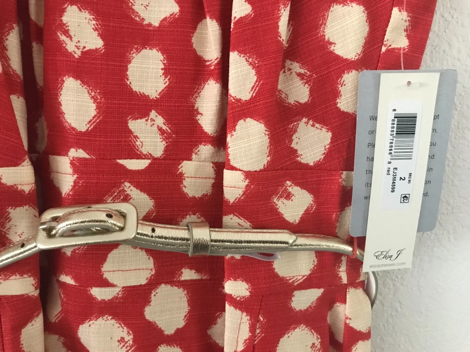 VETEMENTS Abito Eliza J Red Halter a pois argento cintura a pieghe vestibilità e svasata taglia 2