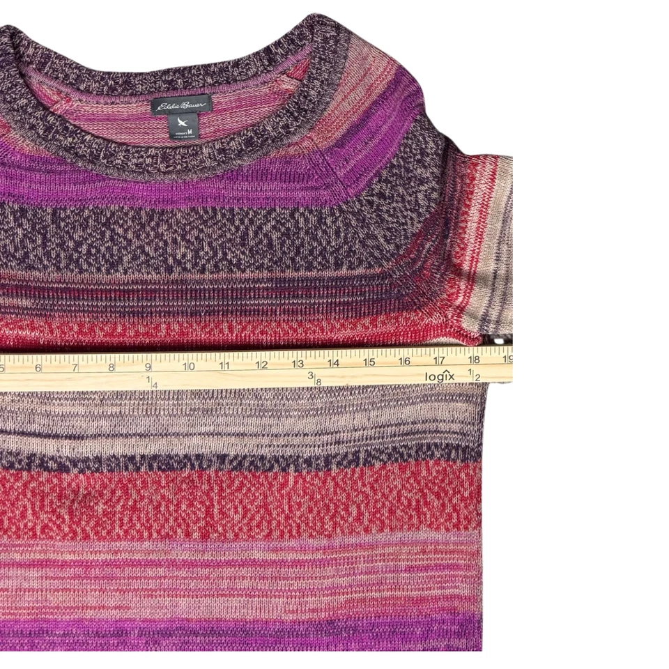 Suéter Eddie Bauer Para Mujer Rayas Colorido Tejido Otoño Boho Pullover Lindo Mediano Foto 4 de 4