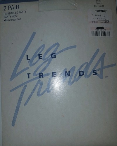 NW vintage 2 pair Leg Trends Ivory sm/medium reinforced toe pantyhose styl#1600 - Picture 2 of 8