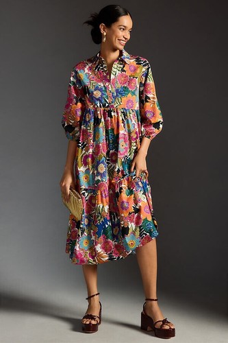 NWT Anthropologie Maeve The Bettina in Orange Floral Cotton Shirt Dress XXS - Picture 5 of 9