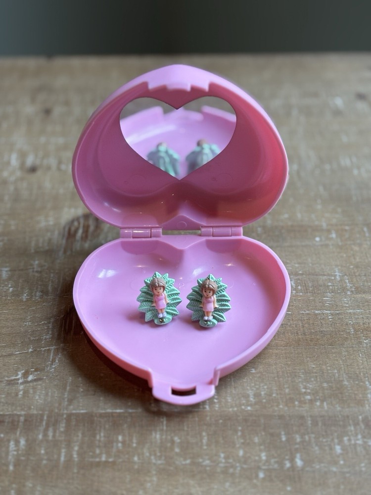 Vintage Polly Pocket 1989 Jewellery Box Complete w/ Earrings Bluebird Toys