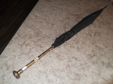 Antique Victorian Brass  Mother Of Pearl Complete Black Mourning Parasol