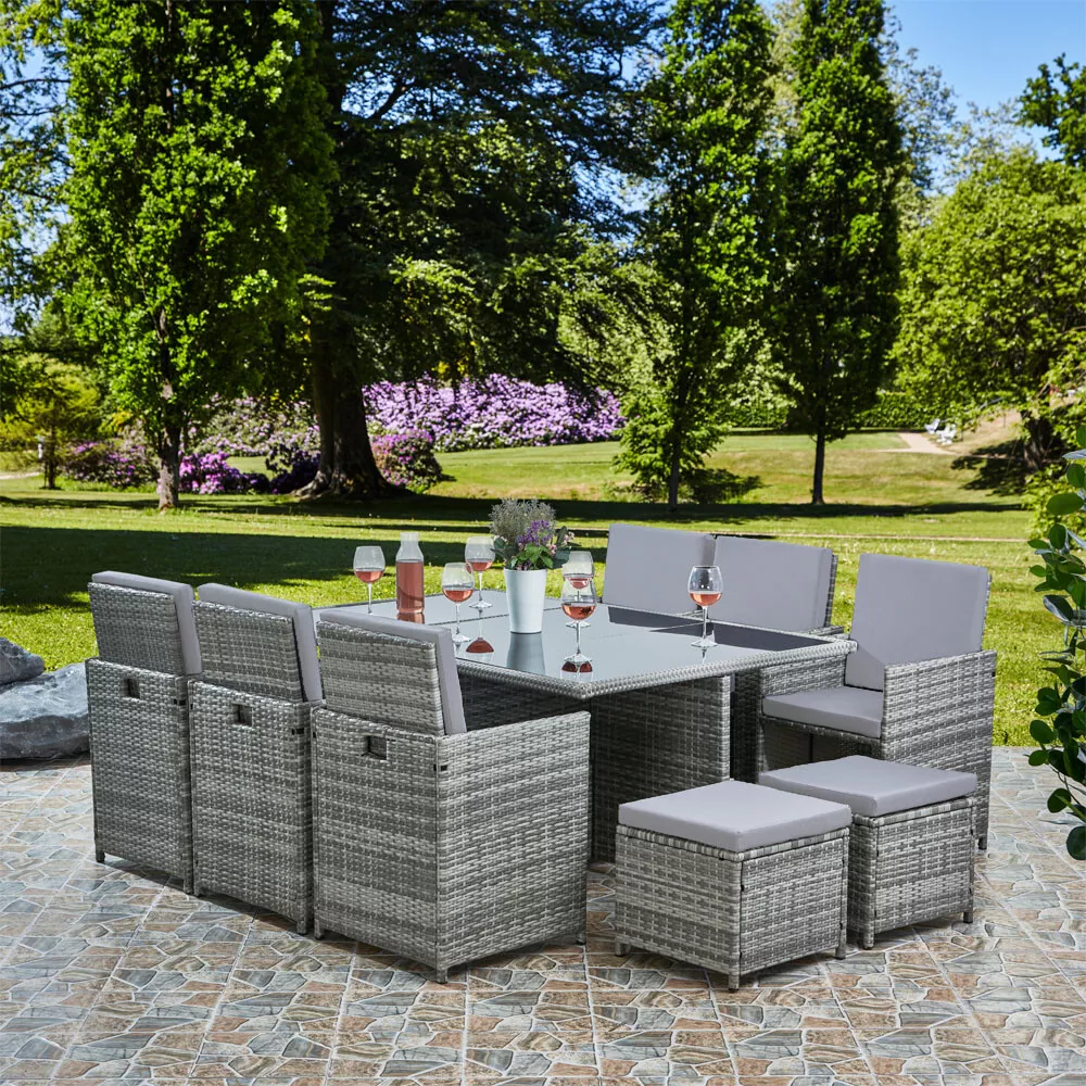 11 Piece 10 Seater Rattan Cube Dining Table Garden Furniture Patio