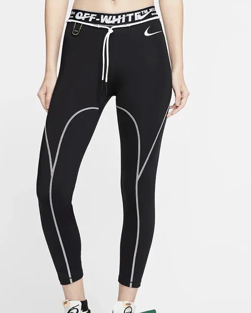 OFF WHITE X NIKE Collant donna nuovi con etichette NIKE x BIANCO SPORCO boacj e fasce bianche casual taglia S