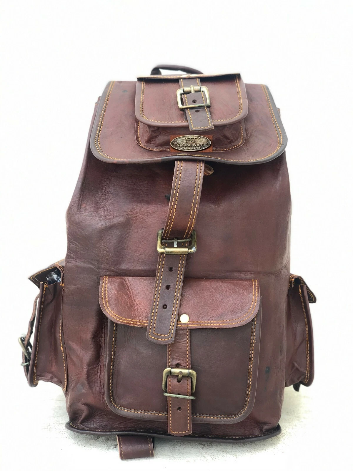 20" Leather Genuine Vintage Backpack Men Laptop Tote Travel Outdoor School Bag