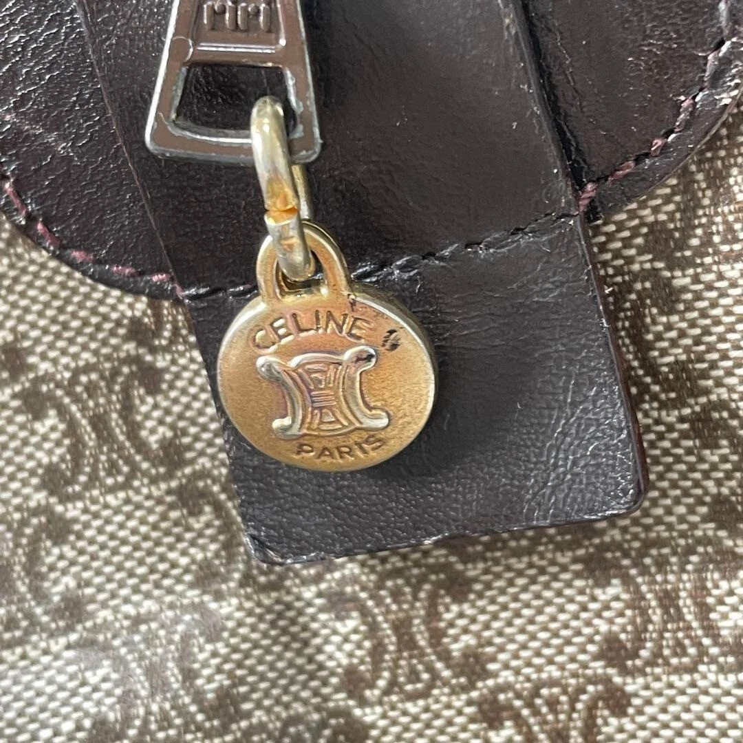 Borsa Celine Boston borsa a mano logo macadam PVC pelle marrone USATA originale #S1982