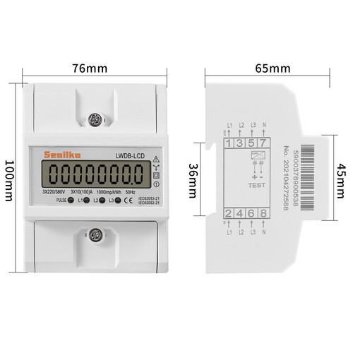 LCD Drehstromzähler Stromzähler 3 Phasen 4 Draht 100A Geeicht Für Din Hutschiene - Bild 4 von 9