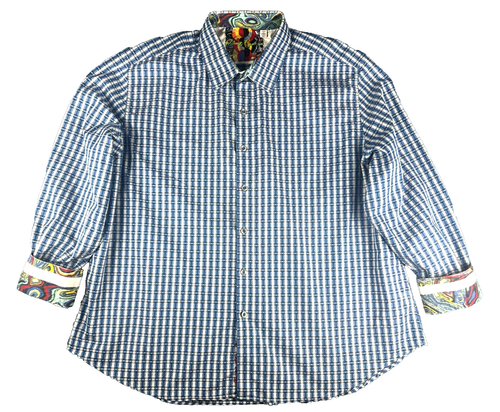 Robert Graham Shirt Blue Plaid Classic Fit Long Sleeve Flip Cup Men’s Size 4XL