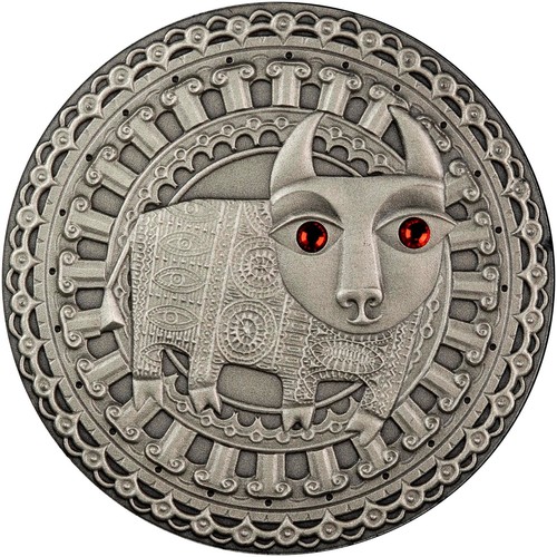 2009 Belarus Large Antiqued silver w/prec.stone 20 r Taurus/Sun/Moon