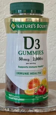 Natures Bounty Vitamin D3 Gummies 50 mcg  2000 IU  Immune Support - JUMBO 160 ct