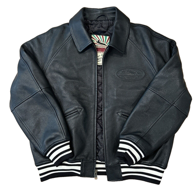 corteiz ジャケット Corteiz Leather Jacket Skydive Size M Black Logo 100% Leather