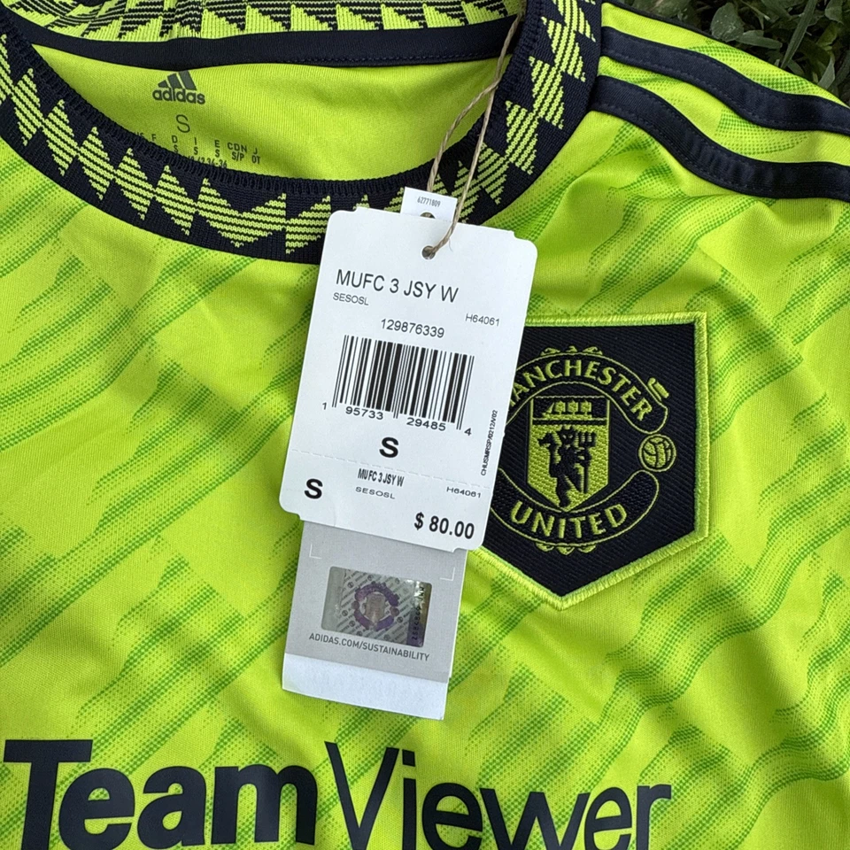 Nueva con etiquetas Adidas Mujer S Manchester United 22/23 Tercera Camiseta Semi Solar Slime H64061 Foto 3 de 4