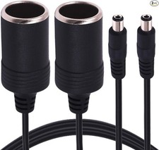 2-Pack Car Cigarette Lighter Socket to DC 5.5x2.1mm Plug Power Cable Adapter