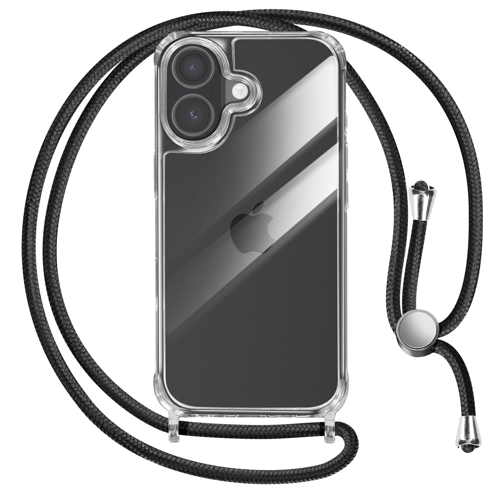 Coque silicone iPhone 17 avec cordon pour garder les mains libres en voyage