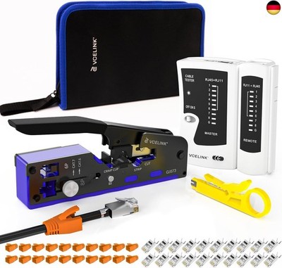 Netzwerk Werkzeug Set, RJ45 Crimpzange mit 20 x RJ45 Stecker Cat7/Cat6a Pass Thr