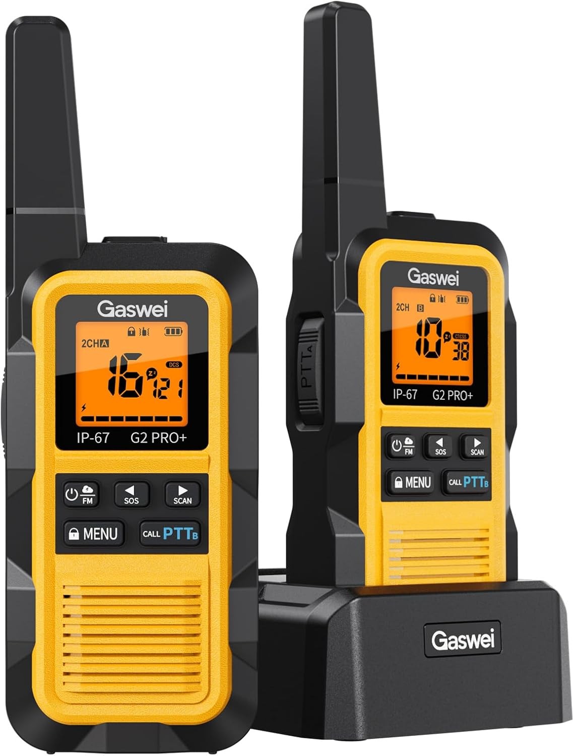 Gaswei G2Pro+ IP67 Waterproof Walkie Talkies for Adults 2 Pack Yellow Floats