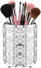 Makeup Brush Holder with Silver Crystal Bling Elegant Vanity Organizer for Bru