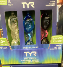 TYR Swim Goggles Junior 3-Pack Assorted Colors Age 10 Swim Goggles
