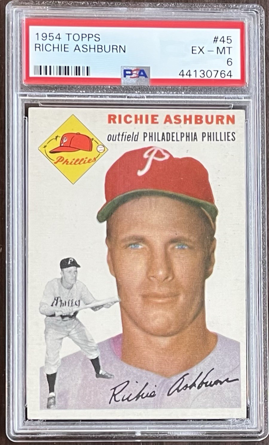 1954 Topps #45 Richie Ashburn, Philadelphia Phillies, HOF, PSA 6