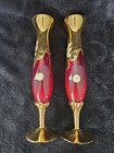 Vintage Murano Art Glass Ruby Red 24KT Gold Goblet & Pair of Bud Vases — photo 3