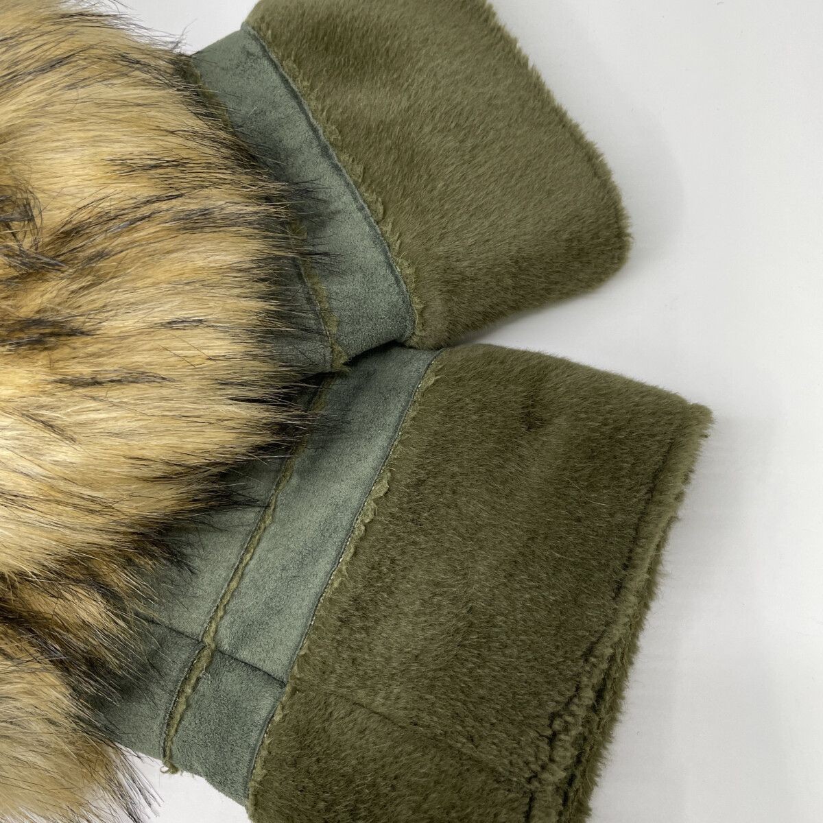 AMERI Ameri Khaki Fur Docking Mouton Coat Fake Mo… - image 8