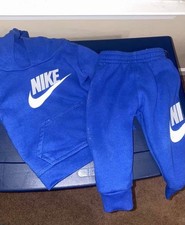 Nike Boys Blue White 2-Piece Solid Pattern Hoodie and Pants Outfit Set