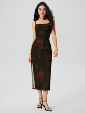 NWT CIDER Floral Ruched Mesh Maxi Dress