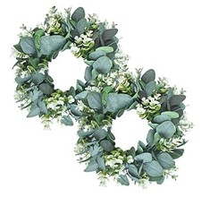 2Pc Artificial Eucalyptus Wreath Fabric Eucalyptus Leave Wreath Round 12in x 2